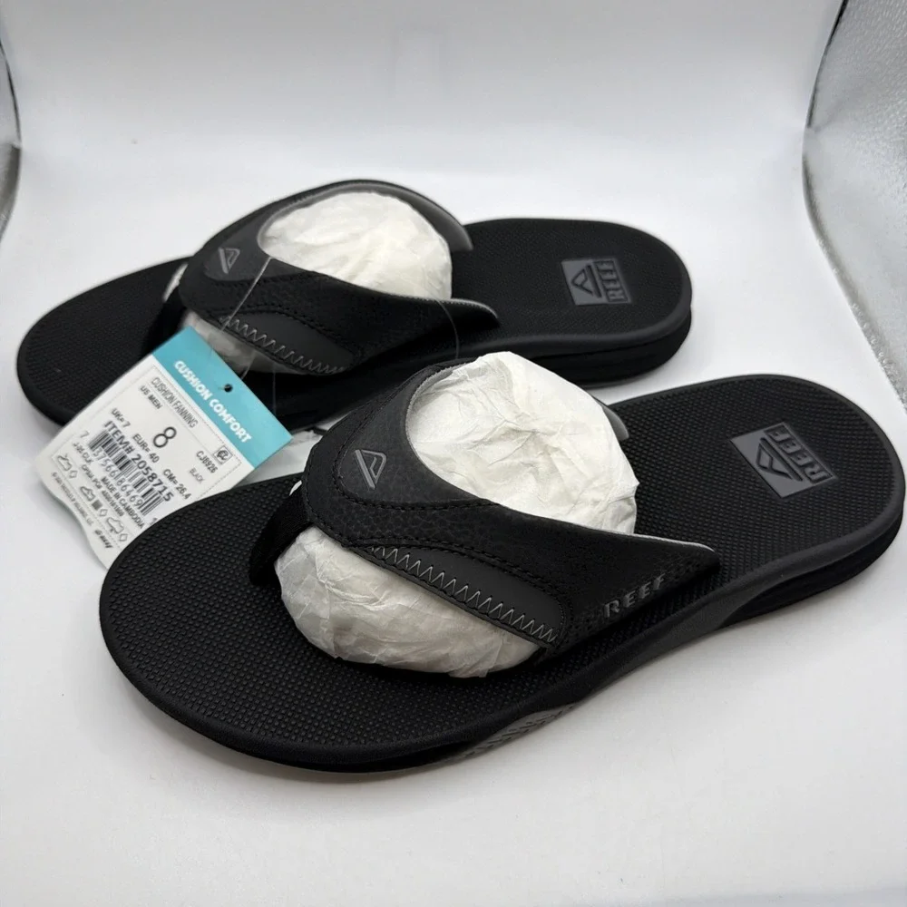 Reef Fanning Flip Flop Men's Black Sandals With Bottle Opener Size 8. New